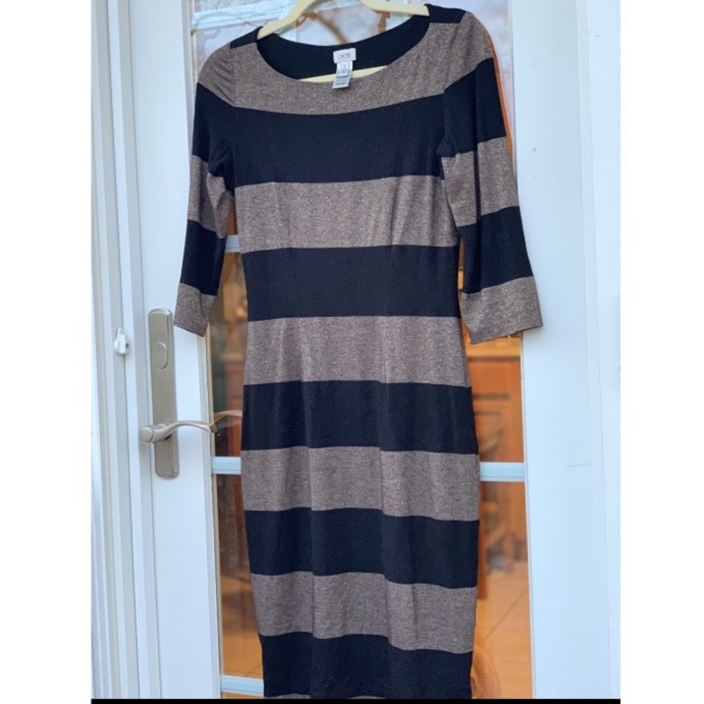 Cache’ shimmer gold stripe dress